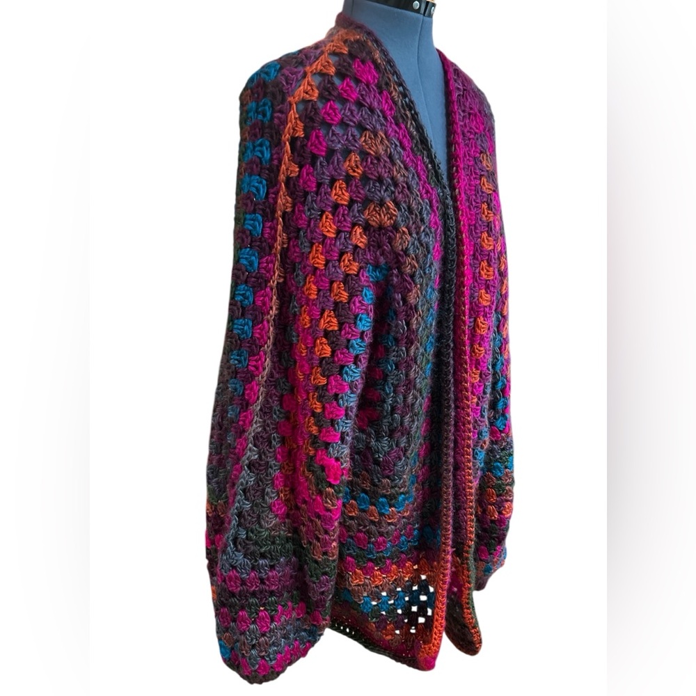 Handmade crochet knit hexagon multicolored cardigan Large - Picture 5 of 12